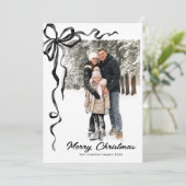 Funky Christmas Boho Black Bow Ribbon 5 Photo Feestdagenkaart (Staand voorkant)