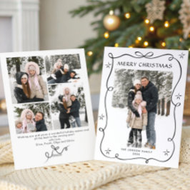 Funky Christmas Boho Black Bow Ribbon 5 Photo Feestdagenkaart