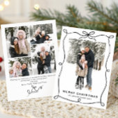 Funky Christmas Boho Black Bow Ribbon 5 Photo Feestdagenkaart