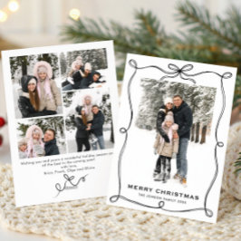 Funky Christmas Boho Black Bow Ribbon 5 Photo Feestdagenkaart