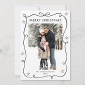 Funky Christmas Boho Black Bow Ribbon 5 Photo Feestdagenkaart (Voorkant)