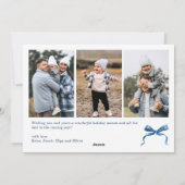 Funky Christmas Boho Blue Bow Ribbon 4 Photo Feestdagenkaart (Achterkant)