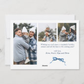 Funky Christmas Boho Blue Bow Ribbon 4 Photo Feestdagenkaart (Achterkant)