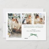 Funky Christmas Boho Green Bow Ribbon 4 Photo Feestdagenkaart (Achterkant)