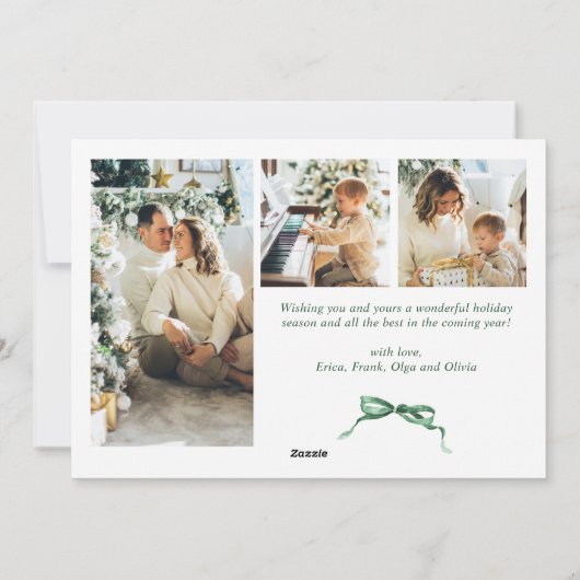 Funky Christmas Boho Green Bow Ribbon 4 Photo Feestdagenkaart (Achterkant)