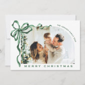 Funky Christmas Boho Green Bow Ribbon 4 Photo Feestdagenkaart (Voorkant)