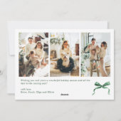 Funky Christmas Boho Green Bow Ribbon 4 Photo Feestdagenkaart (Achterkant)