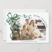 Funky Christmas Boho Green Bow Ribbon 6 Photo Feestdagenkaart (Voorkant)