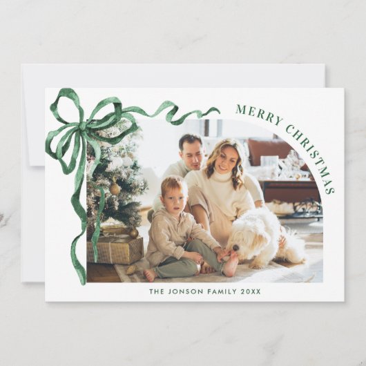 Funky Christmas Boho Green Bow Ribbon 6 Photo Feestdagenkaart (Voorkant)