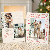 Funky Christmas Boho Red Bow Ribbon 3 Photo Feestdagenkaart