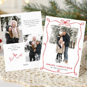 Funky Christmas Boho Red Bow Ribbon 3 Photo Feestdagenkaart