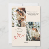 Funky Christmas Boho Red Bow Ribbon 3 Photo Feestdagenkaart (Achterkant)