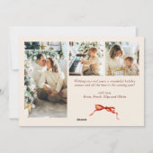 Funky Christmas Boho Red Bow Ribbon 4 Photo Feestdagenkaart (Achterkant)