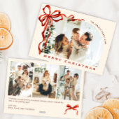 Funky Christmas Boho Red Bow Ribbon 4 Photo Feestdagenkaart