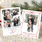 Funky Christmas Boho Red Bow Ribbon 5 Photo Feestdagenkaart