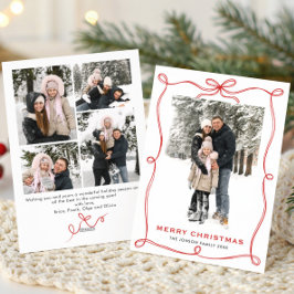 Funky Christmas Boho Red Bow Ribbon 5 Photo Feestdagenkaart