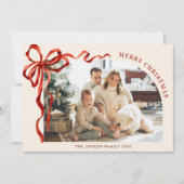 Funky Christmas Boho Red Bow Ribbon 6 Photo Feestdagenkaart (Voorkant)
