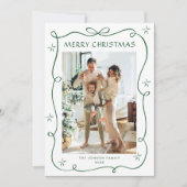 Funky Christmas Sage Green Bow Ribbon 3 Photo Feestdagenkaart (Voorkant)