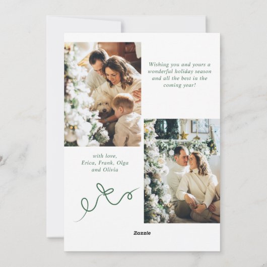 Funky Christmas Sage Green Bow Ribbon 3 Photo Feestdagenkaart (Achterkant)