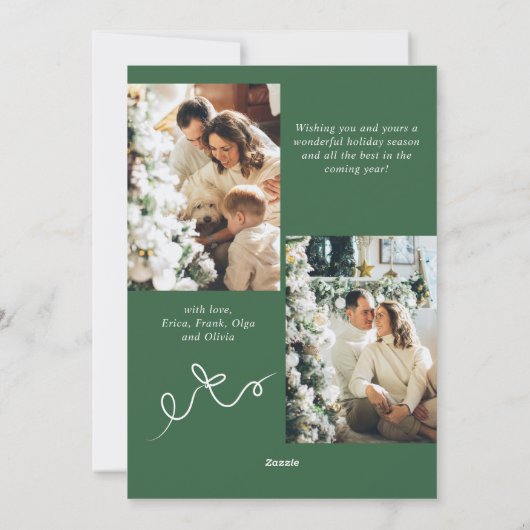 Funky Christmas Sage Green Bow Ribbon 3 Photo Feestdagenkaart (Achterkant)