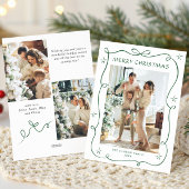 Funky Christmas Sage Green Bow Ribbon 3 Photo Feestdagenkaart