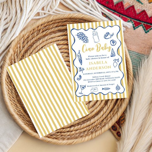 Funky Ciao Baby Hand Drawn Italian Baby Shower  Kaart