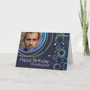 Funky Circle Card in marine voegt foto en naam toe Kaart