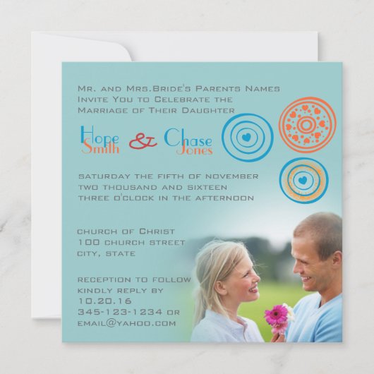 Funky Circle Heart Wedding Invitation Kaart (Voorkant)