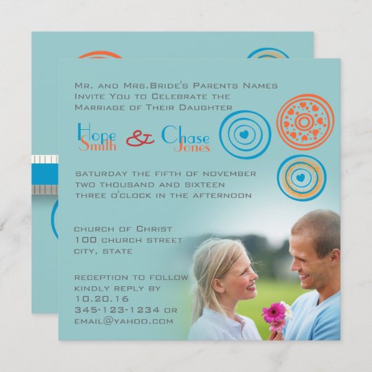 Funky Circle Heart Wedding Invitation Kaart (Voorkant / Achterkant)