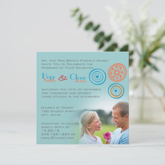 Funky Circle Heart Wedding Invitation Kaart (Staand voorkant)