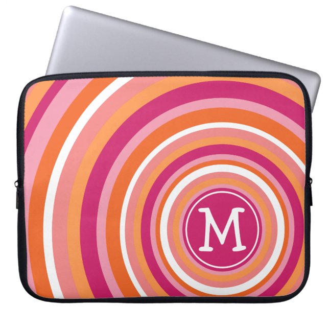 Funky Circle Pattern met Monogram Laptop Sleeve (Voorkant)