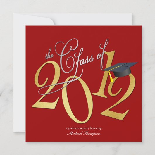 Funky Class of 2012 Invites (rood/goud) Kaart (Voorkant)