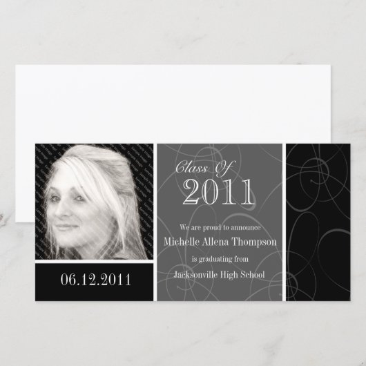 Funky Classic Black Swirls Afstuderen 2011 Foto C Aankondiging (Voorkant / Achterkant)