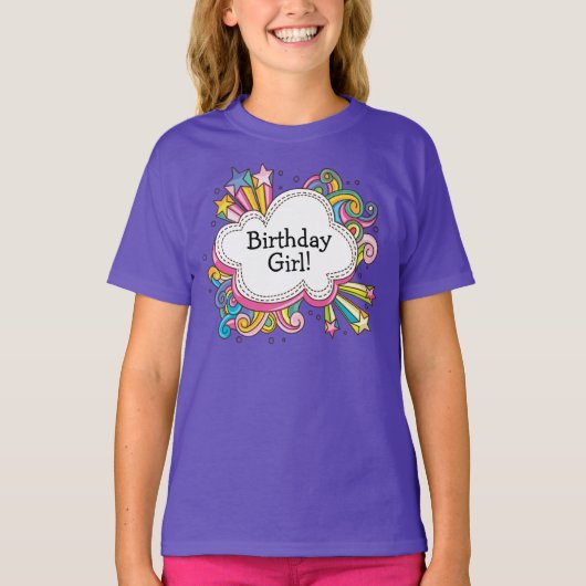 Funky Cloud Birthday Girl Ringer T-Shirt (Voorkant)