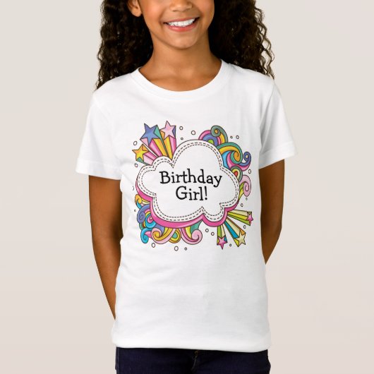 Funky Cloud Birthday Girl T-Shirt (Voorkant)