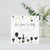 Funky Cocktails Champagne Gold Black, nieuw jaar o Kaart (Staand voorkant)