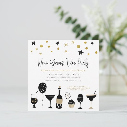 Funky Cocktails Champagne Gold Black, nieuw jaar o Kaart (Staand voorkant)