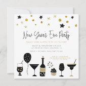 Funky Cocktails Champagne Gold Black, nieuw jaar o Kaart (Voorkant)