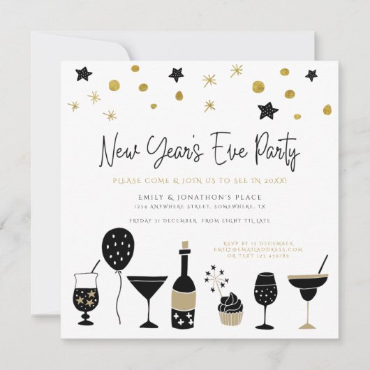 Funky Cocktails Champagne Gold Black, nieuw jaar o Kaart (Voorkant)