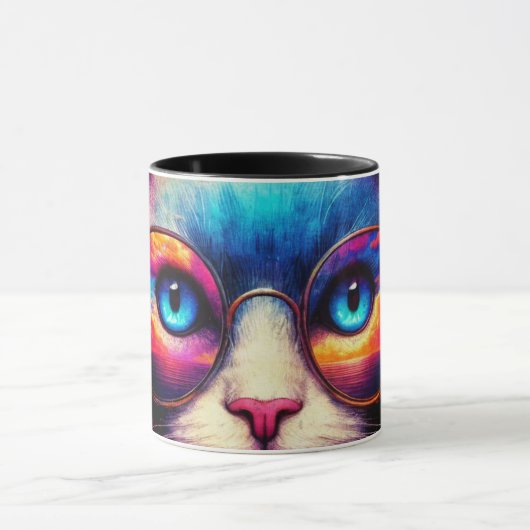 Funky Colorful Cat Illustration Mug Mok (Midden)