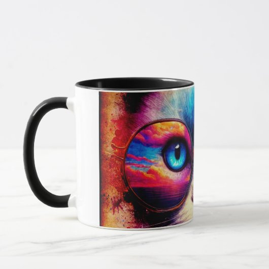 Funky Colorful Cat Illustration Mug Mok (Links)
