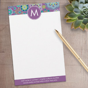 Funky Colorful Floral Pattern Custom Monogram Briefpapier