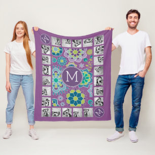 Funky Colorful Floral Pattern Custom Monogram Fleece Deken