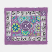 Funky Colorful Floral Pattern Custom Monogram Fleece Deken (Voorkant (Horizontaal))