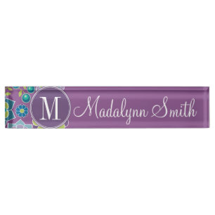 Funky Colorful Floral Pattern Custom Monogram Naambordje