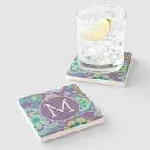 Funky Colorful Floral Pattern Custom Monogram Stenen Onderzetter (Zijkant)