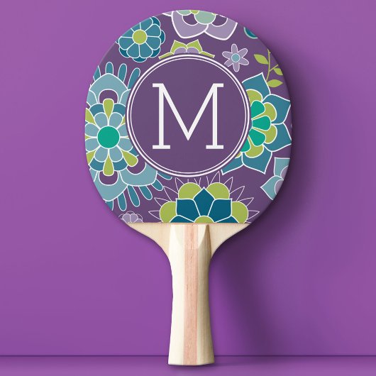 Funky Colorful Floral Pattern Custom Monogram Tafeltennisbatje