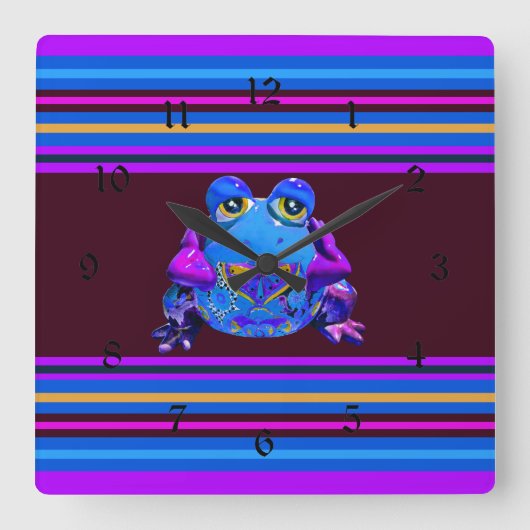 Funky Colorful Frog Blue Paarse Funny Gifts Vierkante Klok (Voorkant)