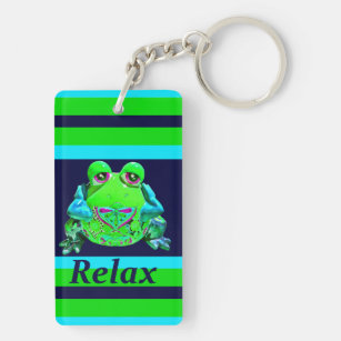 Funky Colorful Frog RELAX Blauwgroen Limoen marine Sleutelhanger
