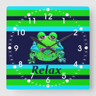Funky Colorful Frog RELAX Blauwgroen Limoen marine Vierkante Klok